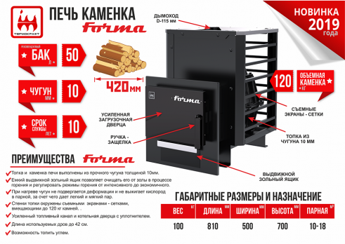 Печь-каменка (сетка) FORMA (Форма) с чугунной топкой